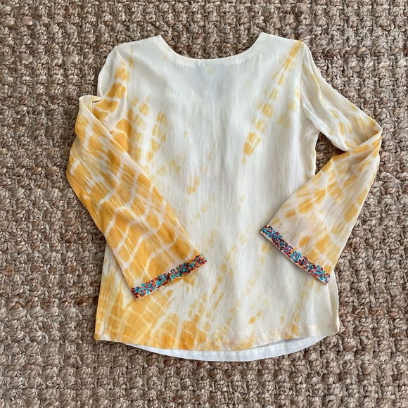 Talisman Puja Saku Shibori Embroidered Boho Blouse Yellow Tie Dye Top Size M - Picture 3 of 7